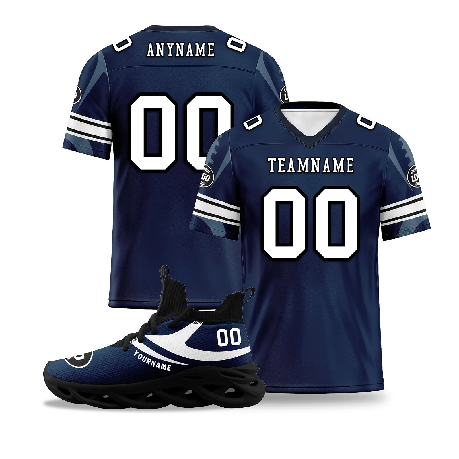 Custom Blue Dallas Football Jersey and Sports Shoes Combo Offer Personalized Combo ZH-D025008-8