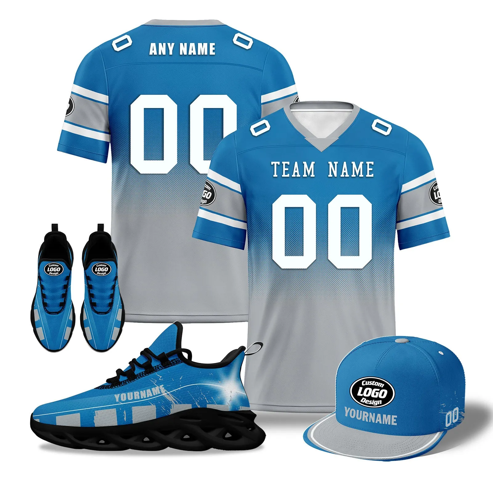 Custom Blue Gray Detroit Football MaxSoul Shoes and Hat Combo Offer Personalized Combo ZH-D020268-11