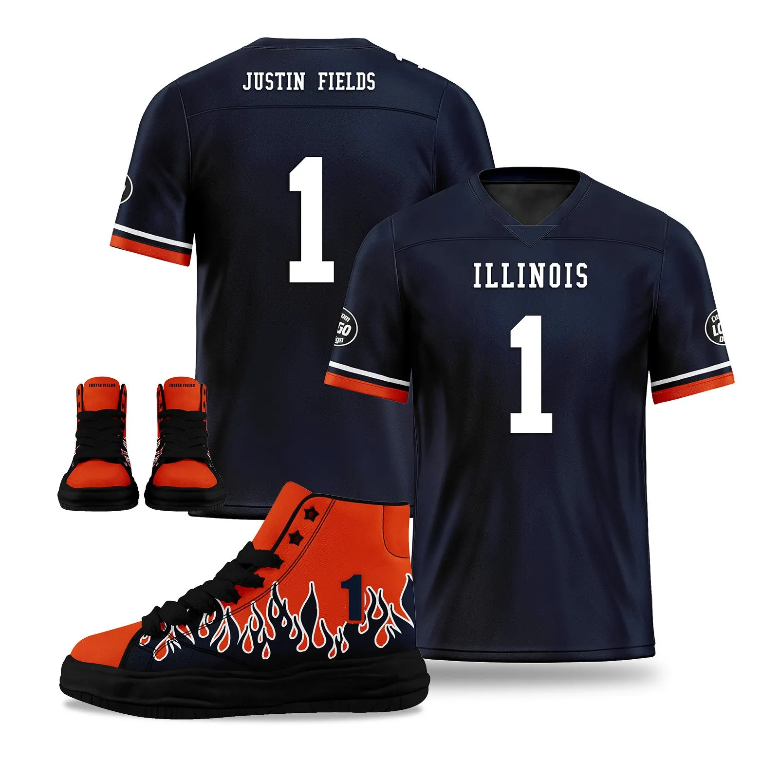 Custom Blue Orange Chicago Football Jersey and Firesoul Sports Shoes Combo Offer Personalized Combo ZH-D020273-7