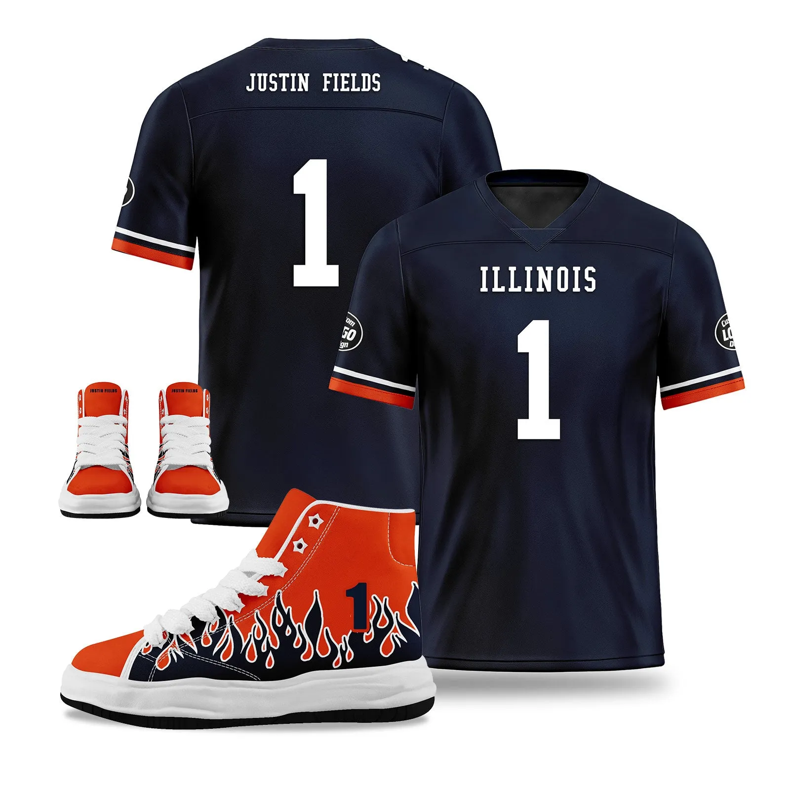 Custom Blue Orange Chicago Football Jersey and Firesoul Sports Shoes Combo Offer Personalized Combo ZH-D020273-7