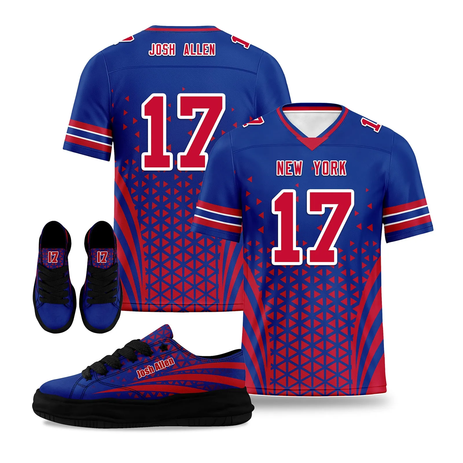 Custom Blue Red New York Football Jersey and Sports Shoes Combo Offer Personalized Combo ZH-D023031-4