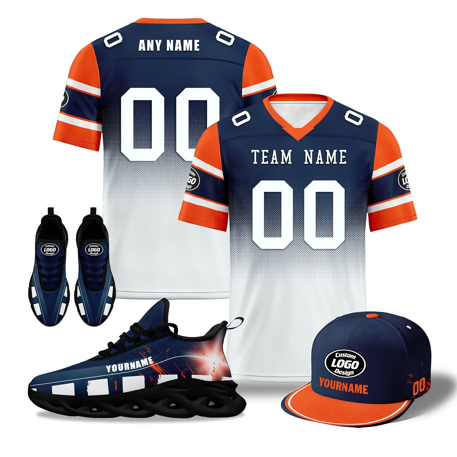 Custom Blue White Orange Denver Football MaxSoul Shoes and Hat Combo Offer Personalized Combo ZH-D020268-10