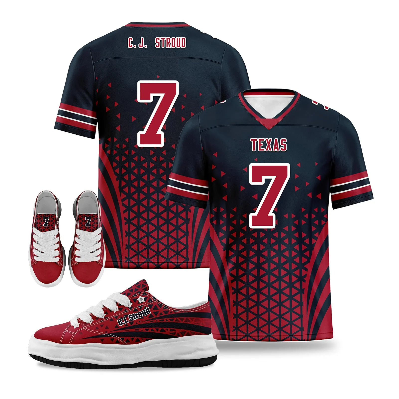 Custom Blue White Texas Football Jersey and Sports Shoes Combo Offer Personalized Combo ZH-D023031-12