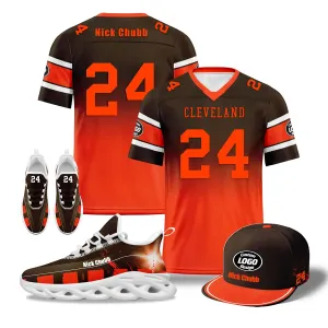 Custom Brown Orange Cleveland Football MaxSoul Shoes and Hat Combo Offer Personalized Combo ZH-D020268-8