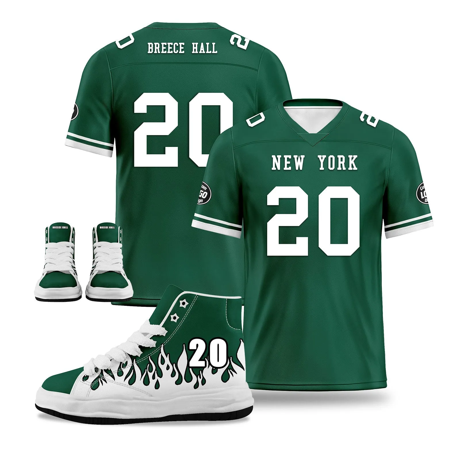 Custom Green White New York Football Jersey and Firesoul Sports Shoes Combo Offer Personalized Combo ZH-D020273-28