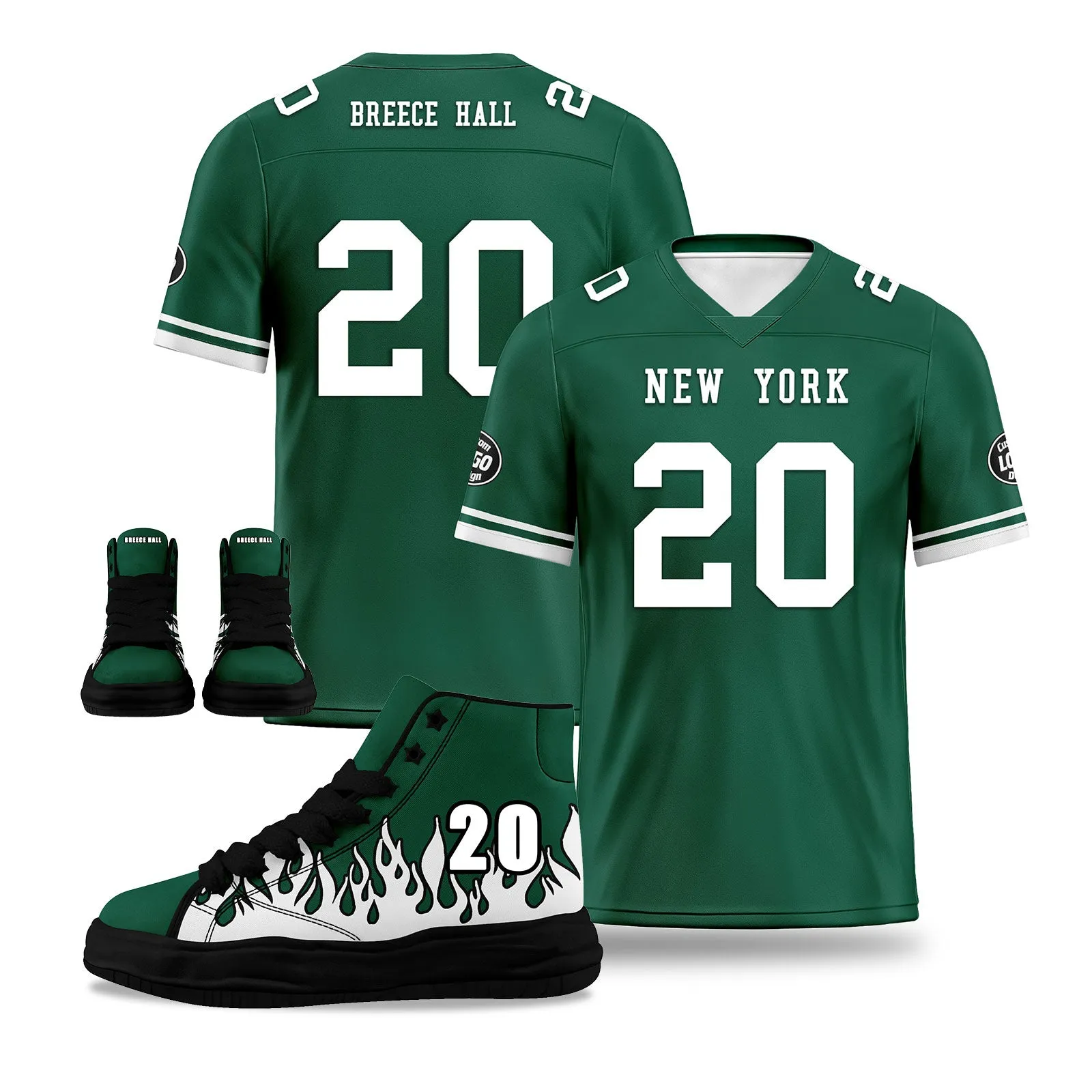 Custom Green White New York Football Jersey and Firesoul Sports Shoes Combo Offer Personalized Combo ZH-D020273-28