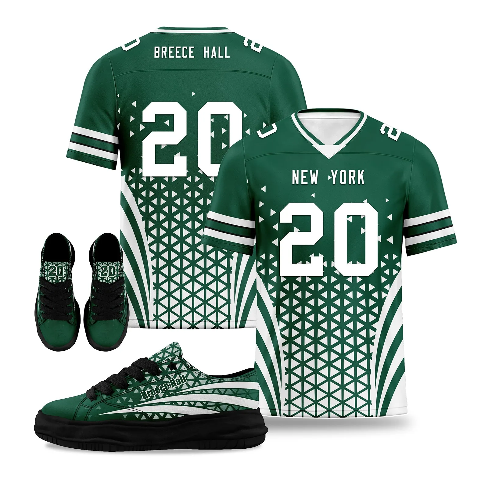 Custom Green White New York Football Jersey and Sports Shoes Combo Offer Personalized Combo ZH-D023031-28