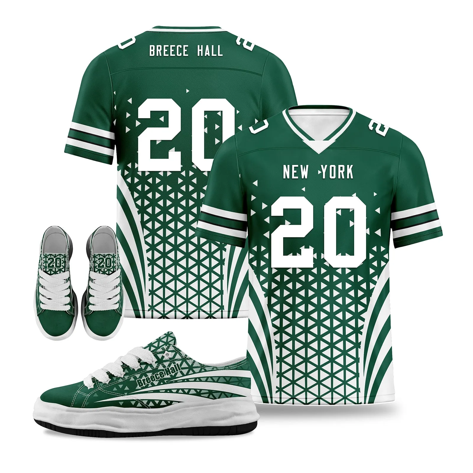 Custom Green White New York Football Jersey and Sports Shoes Combo Offer Personalized Combo ZH-D023031-28