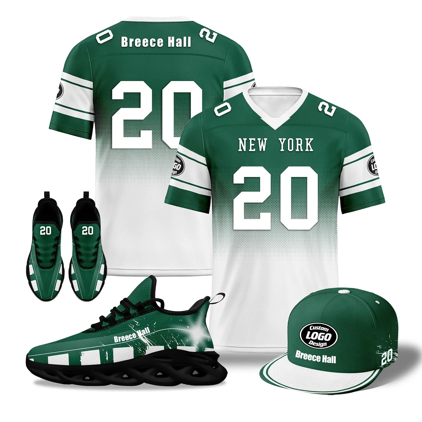 Custom Green White New York Football MaxSoul Shoes and Hat Combo Offer Personalized Combo ZH-D020268-28