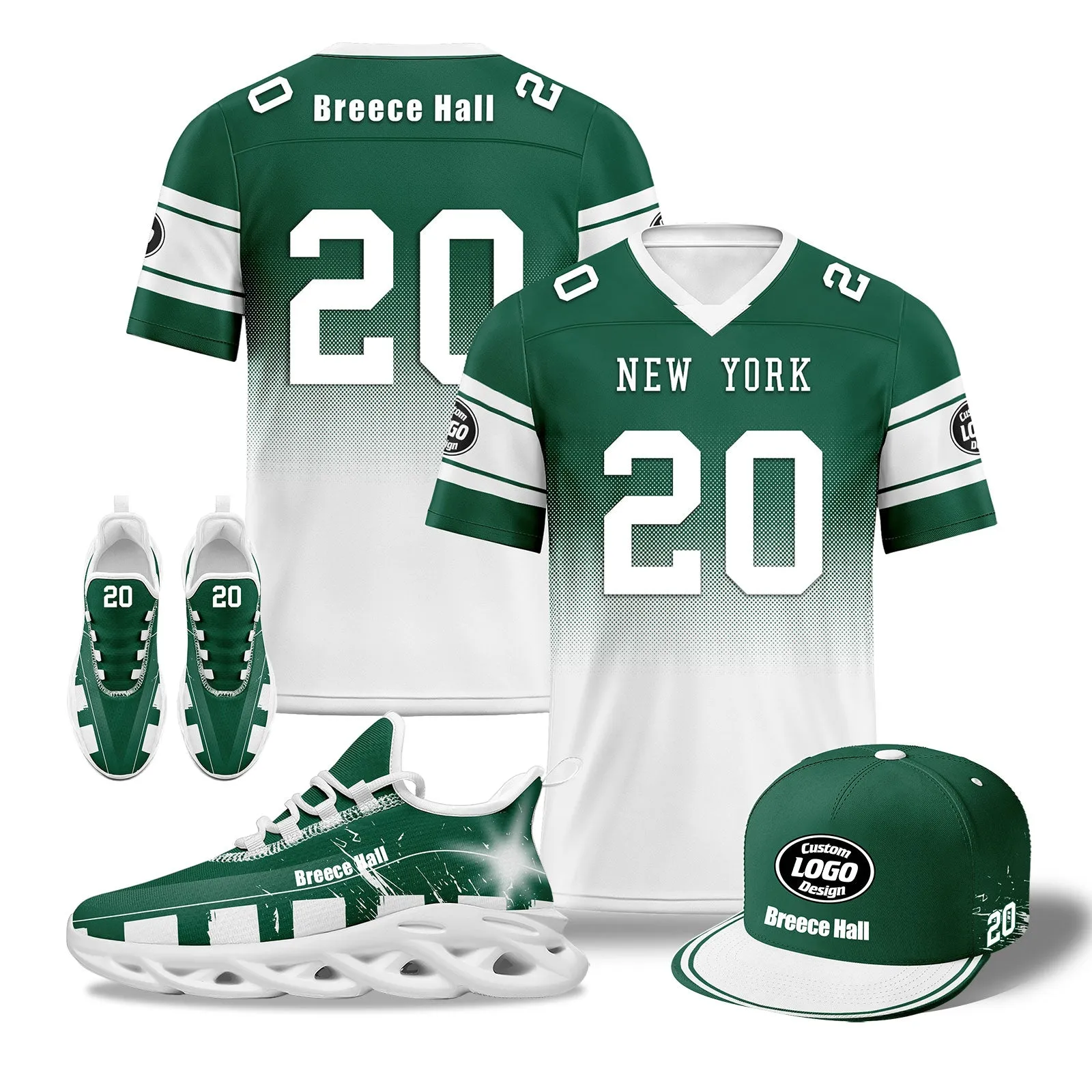 Custom Green White New York Football MaxSoul Shoes and Hat Combo Offer Personalized Combo ZH-D020268-28