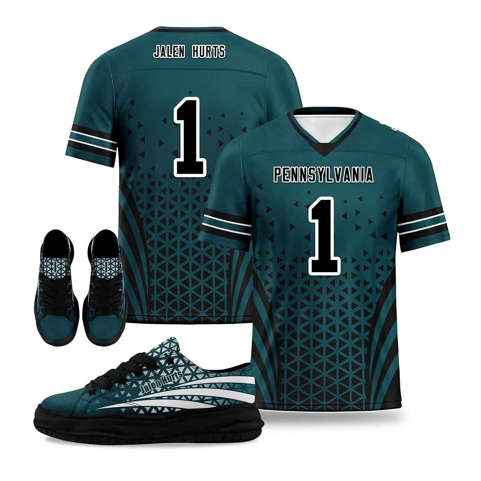 Custom Green White Pennsylvania Football Jersey and Sports Shoes Combo Offer Personalized Combo ZH-D023031-23