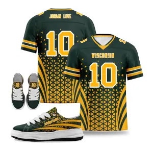 Custom Green Yellow Wisconsin Football Jersey and Sports Shoes Combo Offer Personalized Combo ZH-D023031-13