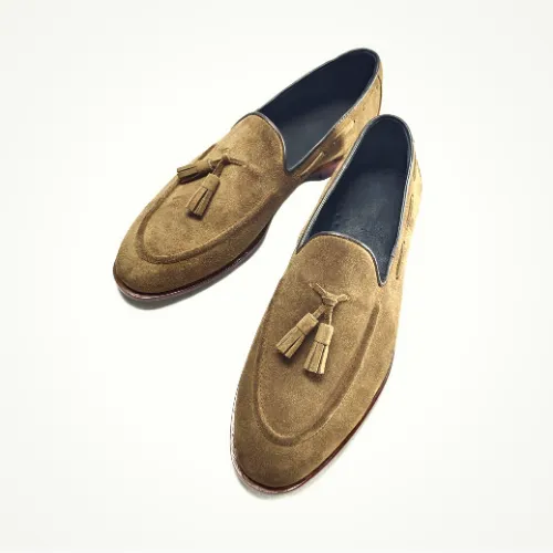 Custom Made Shoes, Handmade shoes Premium Quality Brown Suede Loafers Slipon Moccasin Tassels Womens Shoes, Mens Shoes