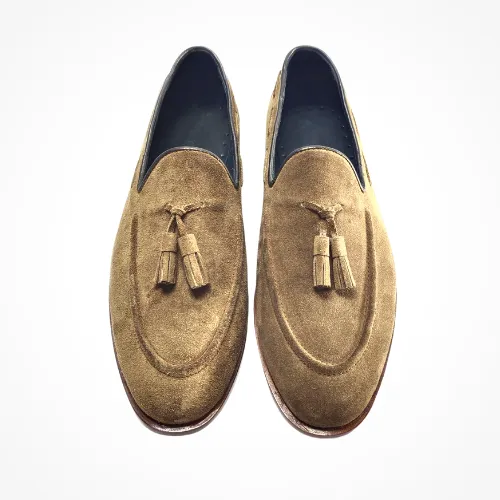 Custom Made Shoes, Handmade shoes Premium Quality Brown Suede Loafers Slipon Moccasin Tassels Womens Shoes, Mens Shoes