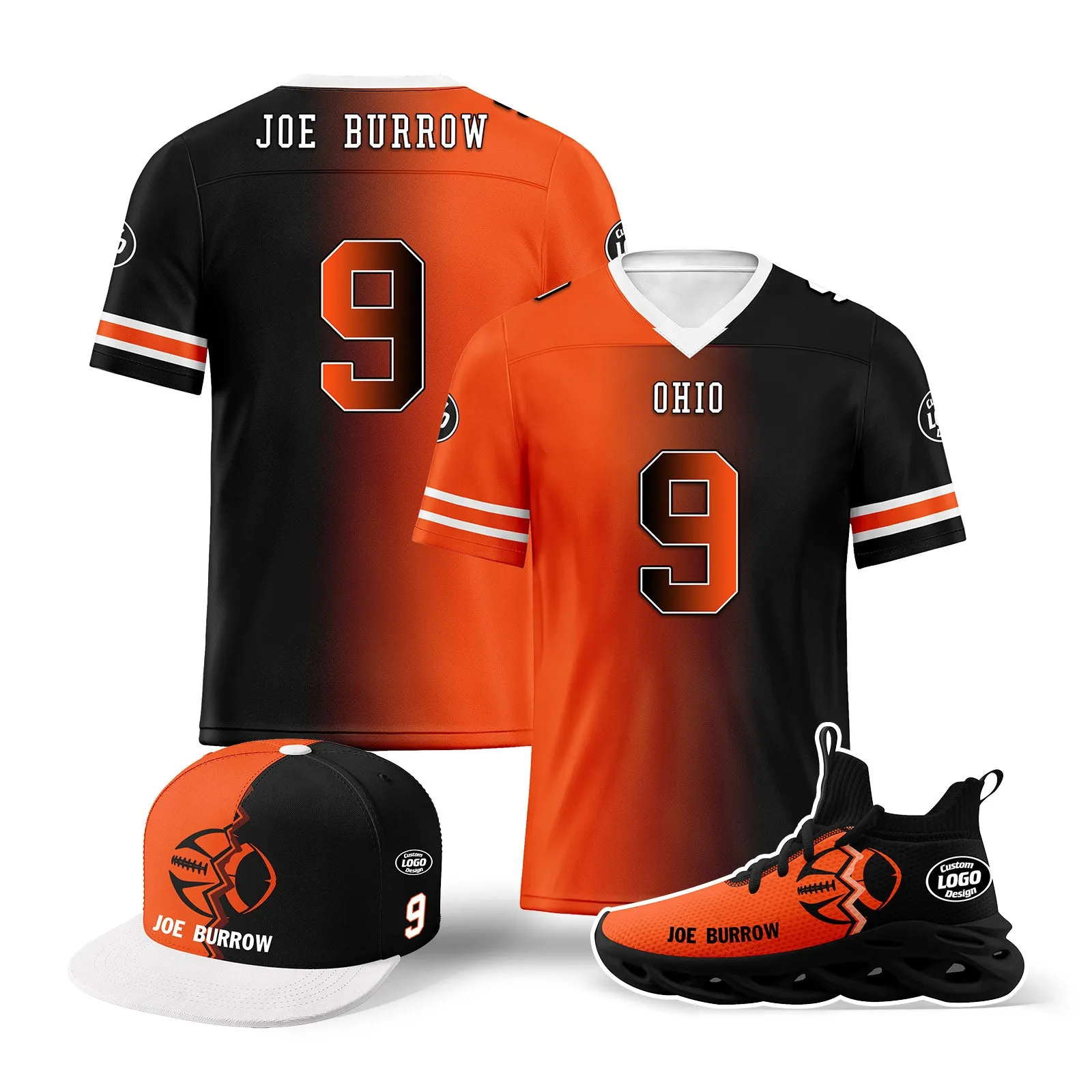 Custom Orange Black Ohio Football Jersey MaxSoul Shoes and Hat Combo Offer Personalized Combo ZH-D028018-19