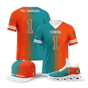 Custom Orange Blue Florida Football Jersey MaxSoul Shoes and Hat Combo Offer Personalized Combo ZH-D028018-28