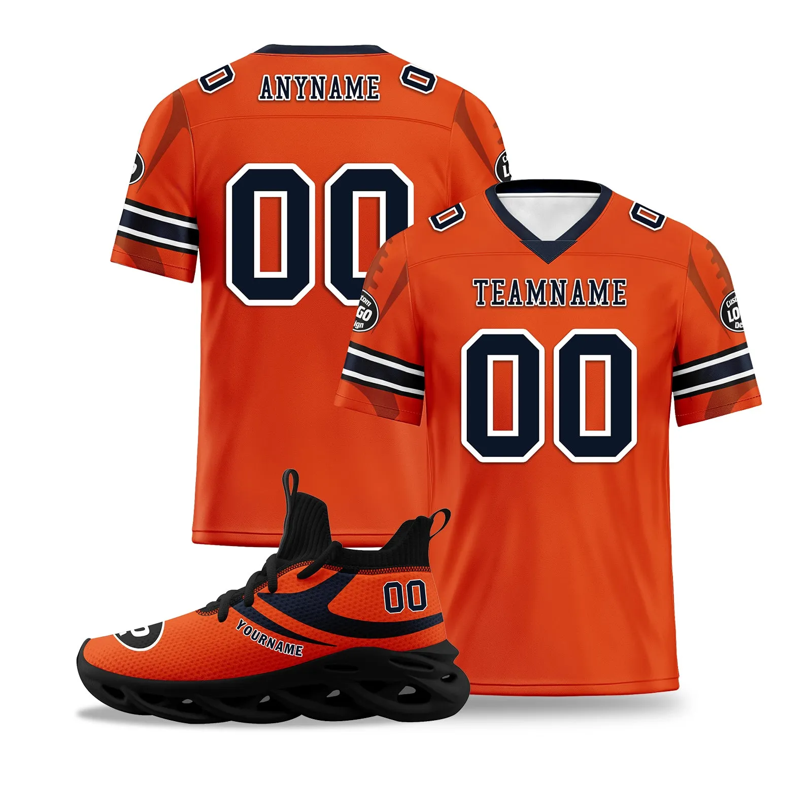 Custom Orange Chicago Football Jersey and Sports Shoes Combo Offer Personalized Combo ZH-D025008-7