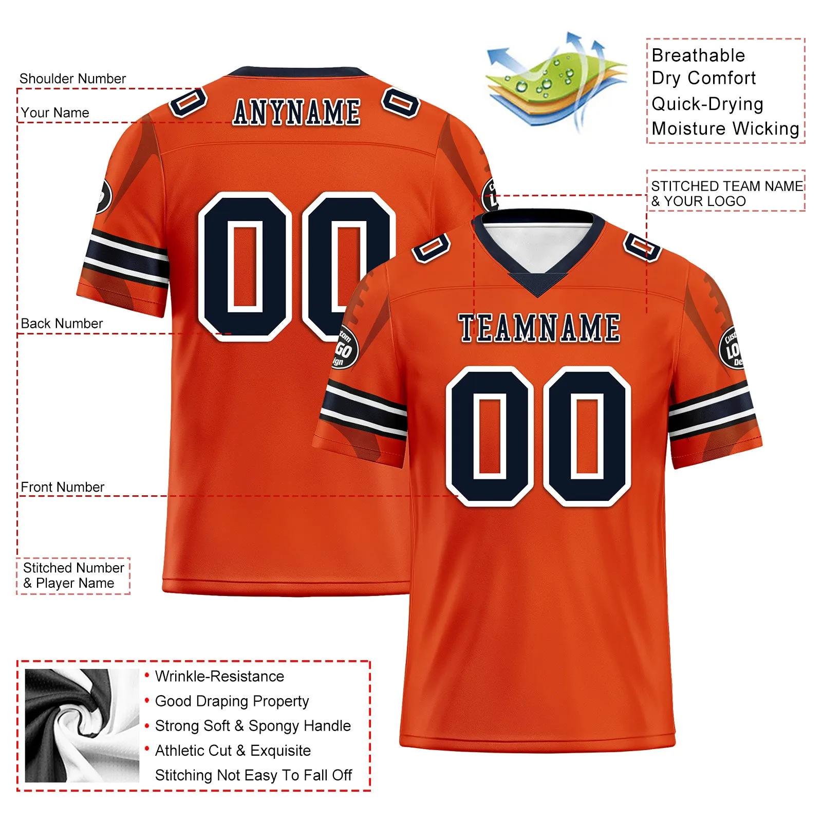 Custom Orange Chicago Football Jersey and Sports Shoes Combo Offer Personalized Combo ZH-D025008-7