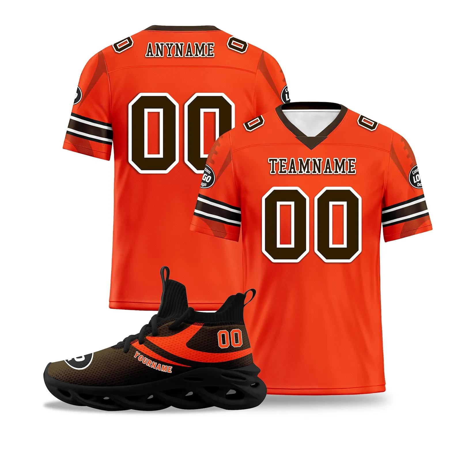 Custom Orange Cleveland Football Jersey and Sports Shoes Combo Offer Personalized Combo ZH-D025008-11