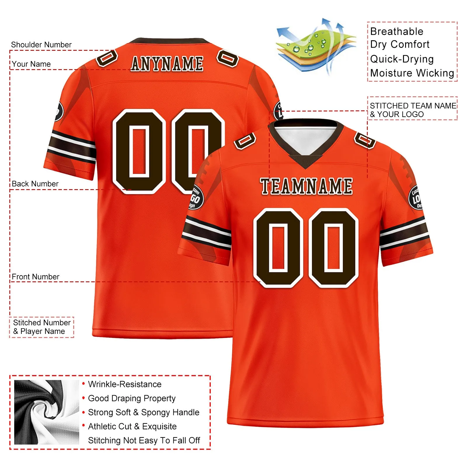 Custom Orange Cleveland Football Jersey and Sports Shoes Combo Offer Personalized Combo ZH-D025008-11