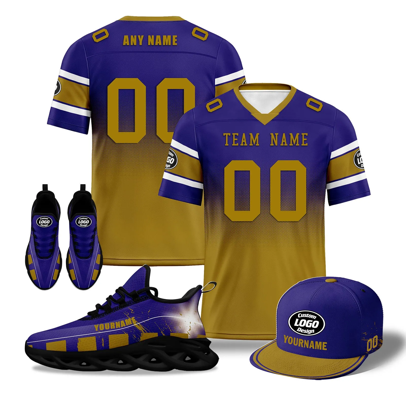 Custom Purple Yellow Baltimore Football MaxSoul Shoes and Hat Combo Offer Personalized Combo ZH-D020268-2