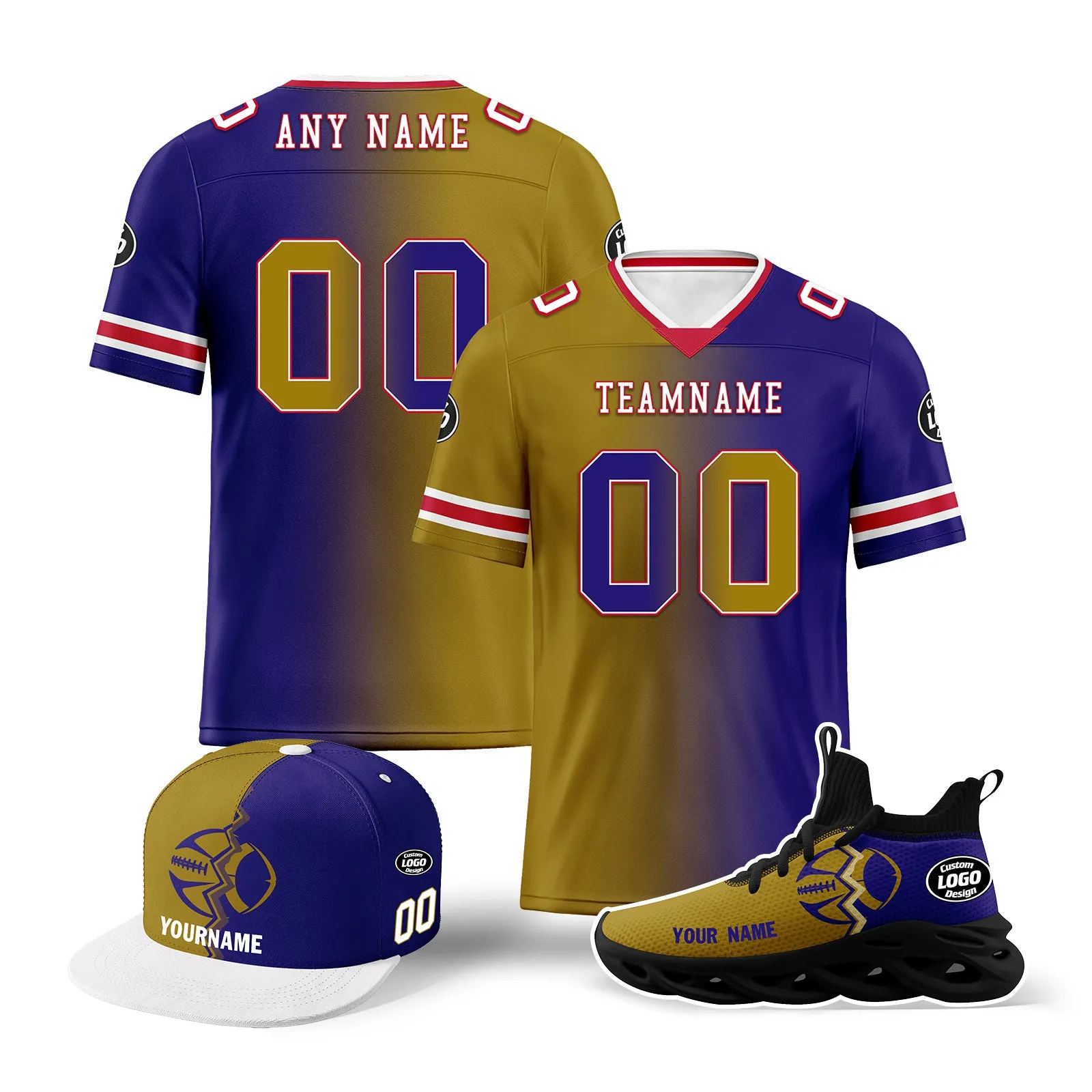 Custom Purple Yellow Maryland Football Jersey MaxSoul Shoes and Hat Combo Offer Personalized Combo ZH-D028018-17