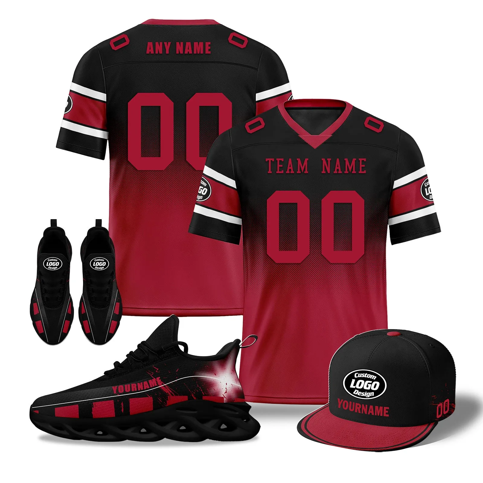 Custom Red Black Atlanta Football MaxSoul Shoes and Hat Combo Offer Personalized Combo ZH-D020268-3