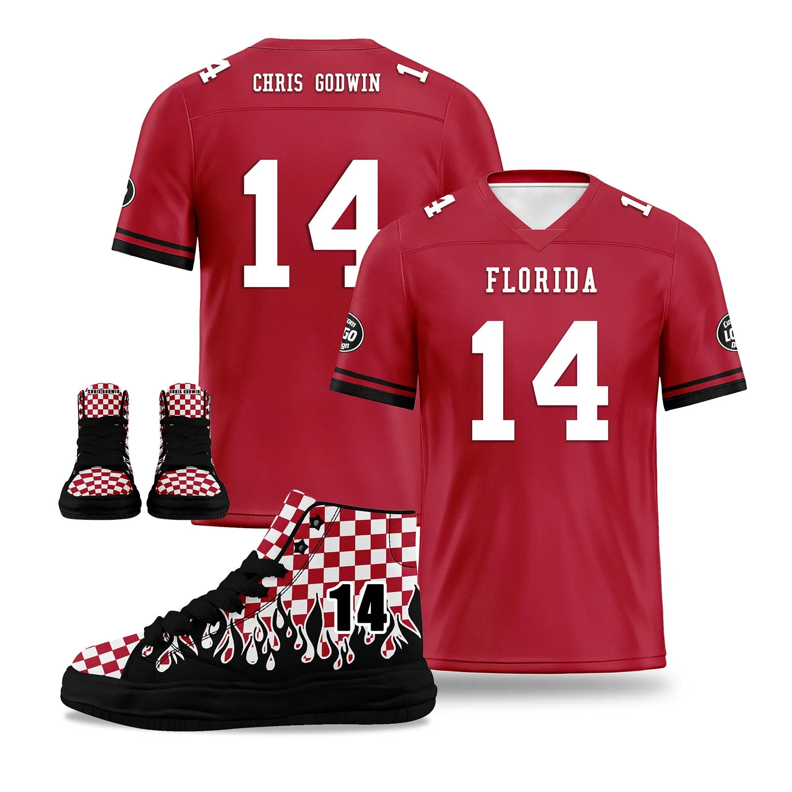 Custom Red Black Tampa Bay Football Jersey and Firesoul Sports Shoes Combo Offer Personalized Combo ZH-D020273-29