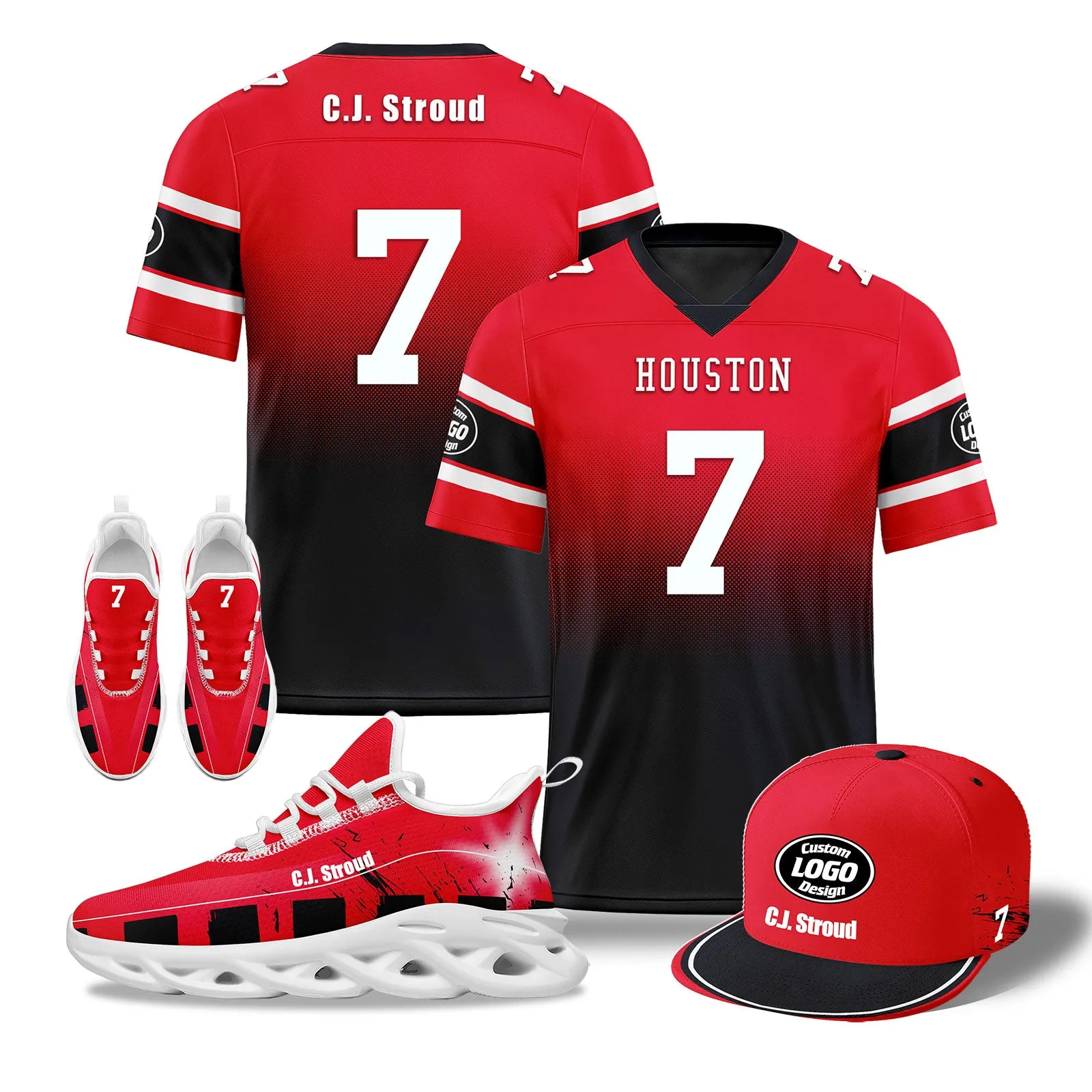 Custom Red Blue Houston Football MaxSoul Shoes and Hat Combo Offer Personalized Combo ZH-D020268-12