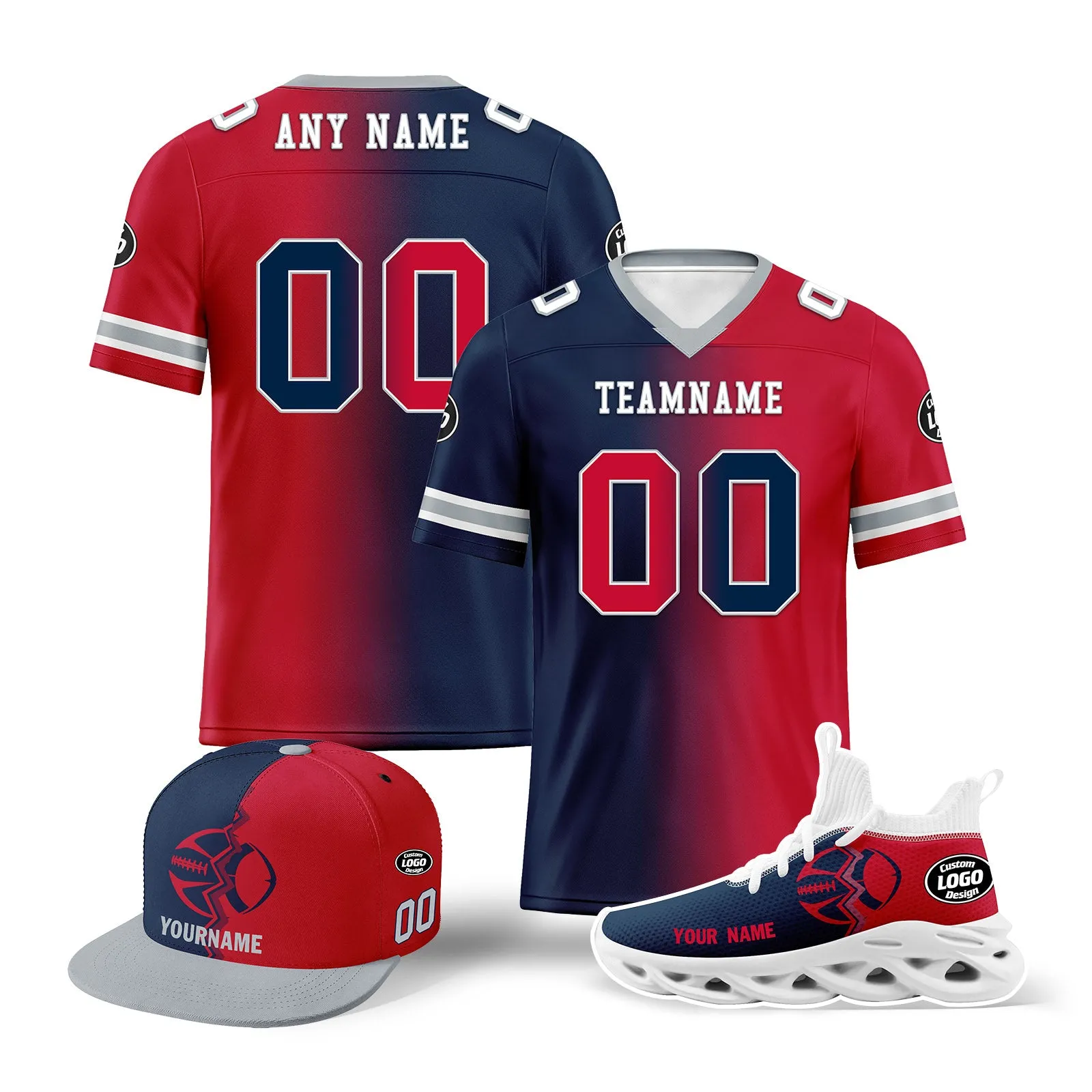 Custom Red Blue Massachusetts Football Jersey MaxSoul Shoes and Hat Combo Offer Personalized Combo ZH-D028018-29