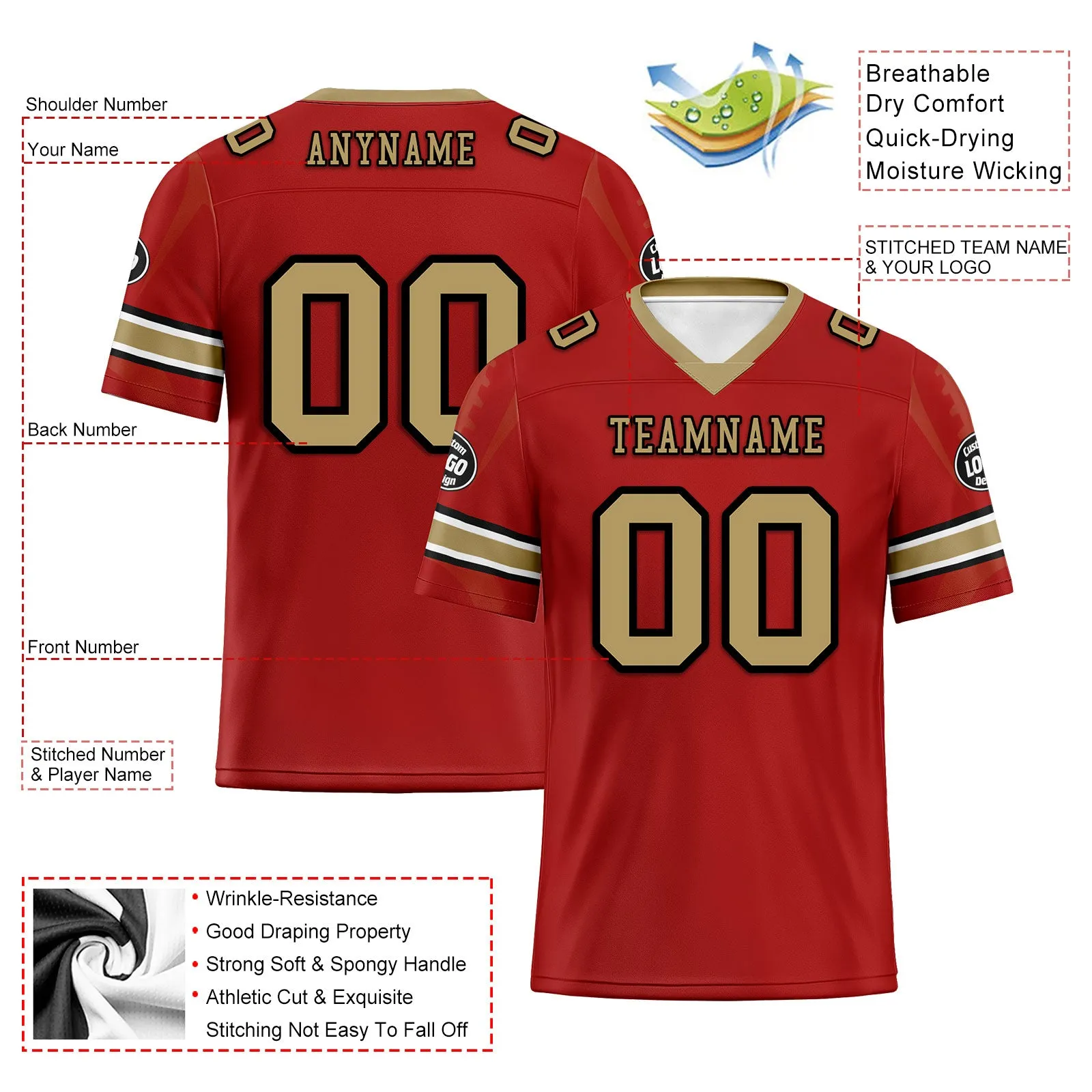 Custom Red San Francisco Football Jersey and Sports Shoes Combo Offer Personalized Combo ZH-D025008-22