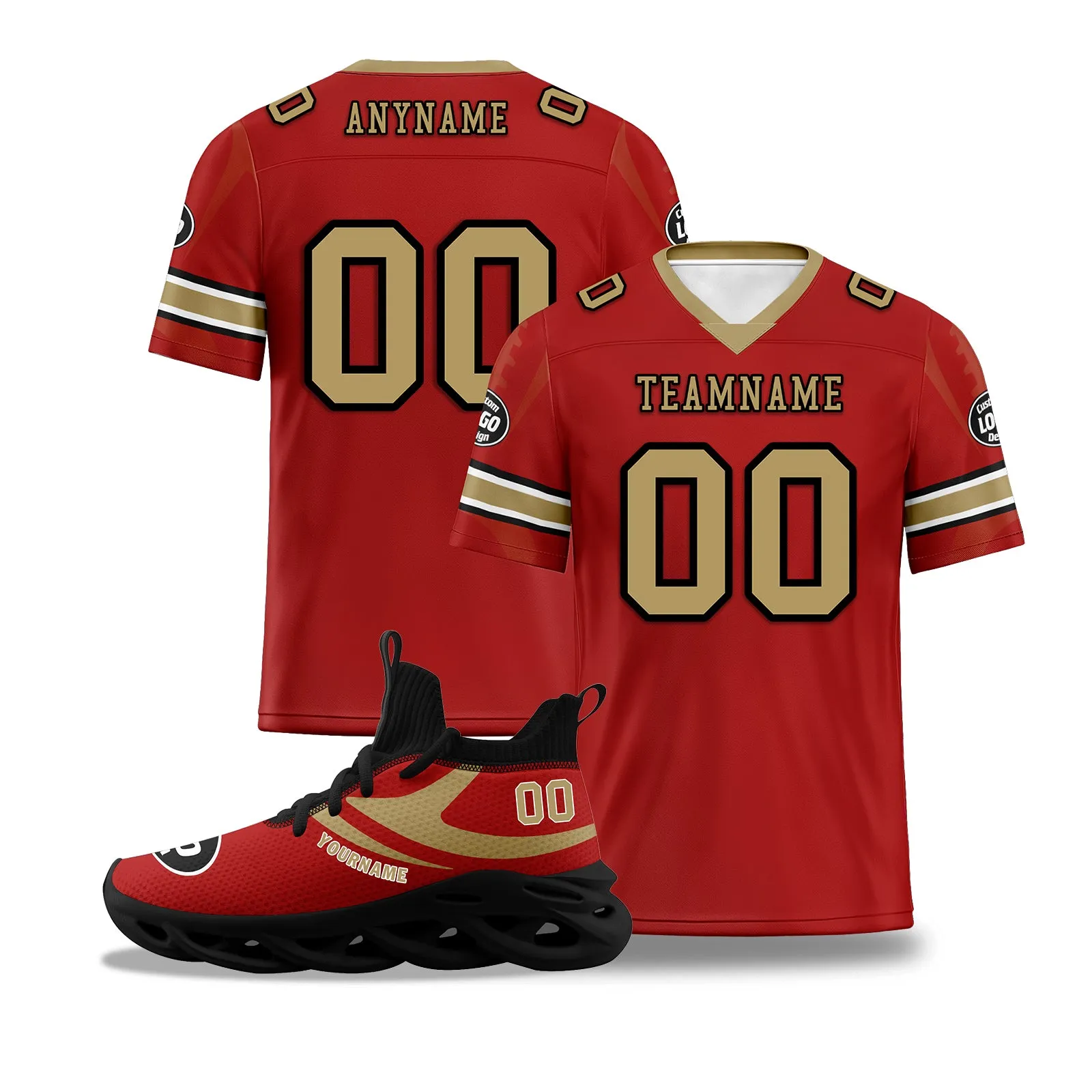 Custom Red San Francisco Football Jersey and Sports Shoes Combo Offer Personalized Combo ZH-D025008-22