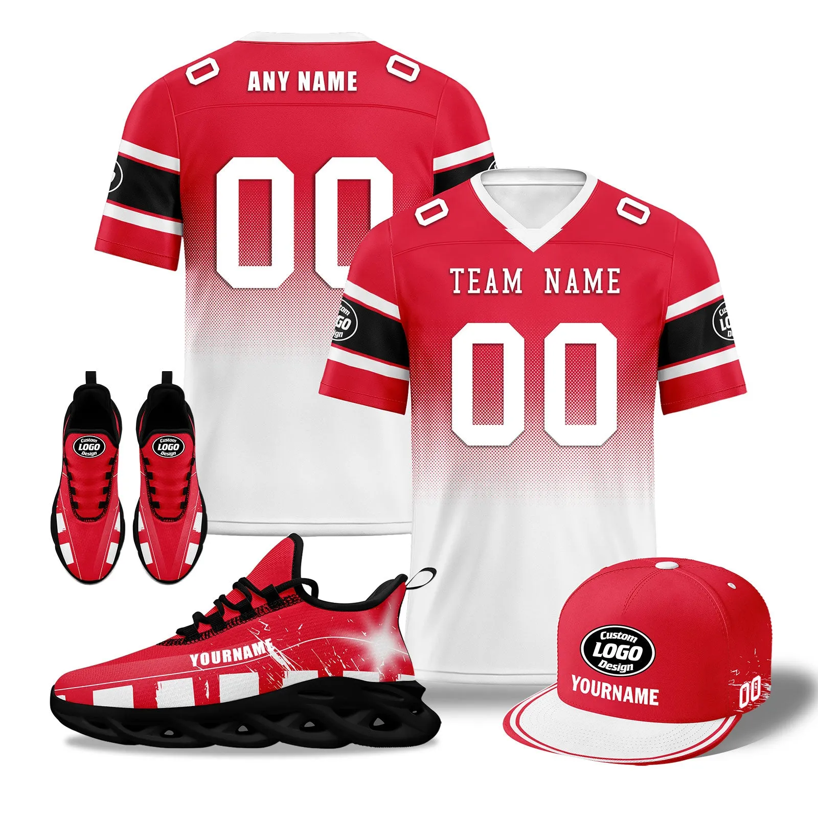 Custom Red White Kansas City Football MaxSoul Shoes and Hat Combo Offer Personalized Combo ZH-D020268-18