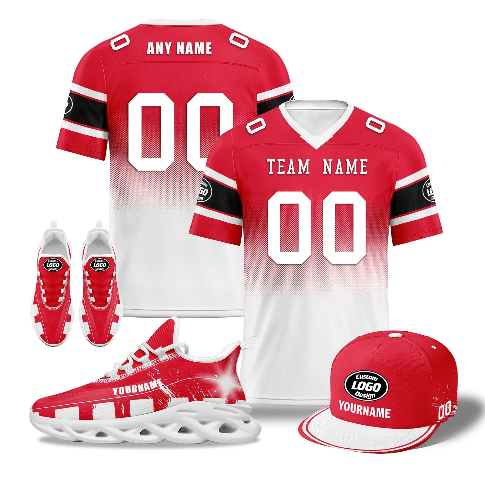 Custom Red White Kansas City Football MaxSoul Shoes and Hat Combo Offer Personalized Combo ZH-D020268-18