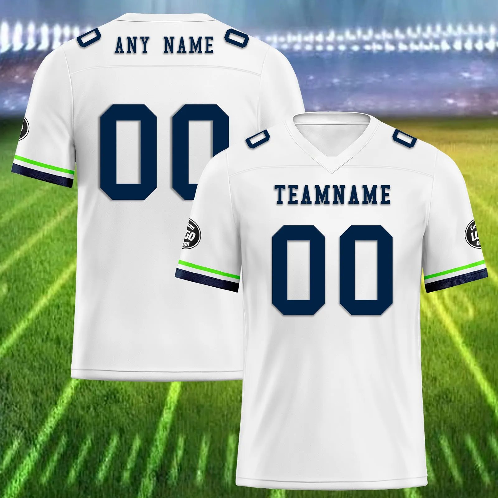 Custom White Blue Green Seattle Football Jersey and Firesoul Sports Shoes Combo Offer Personalized Combo ZH-D020273-27