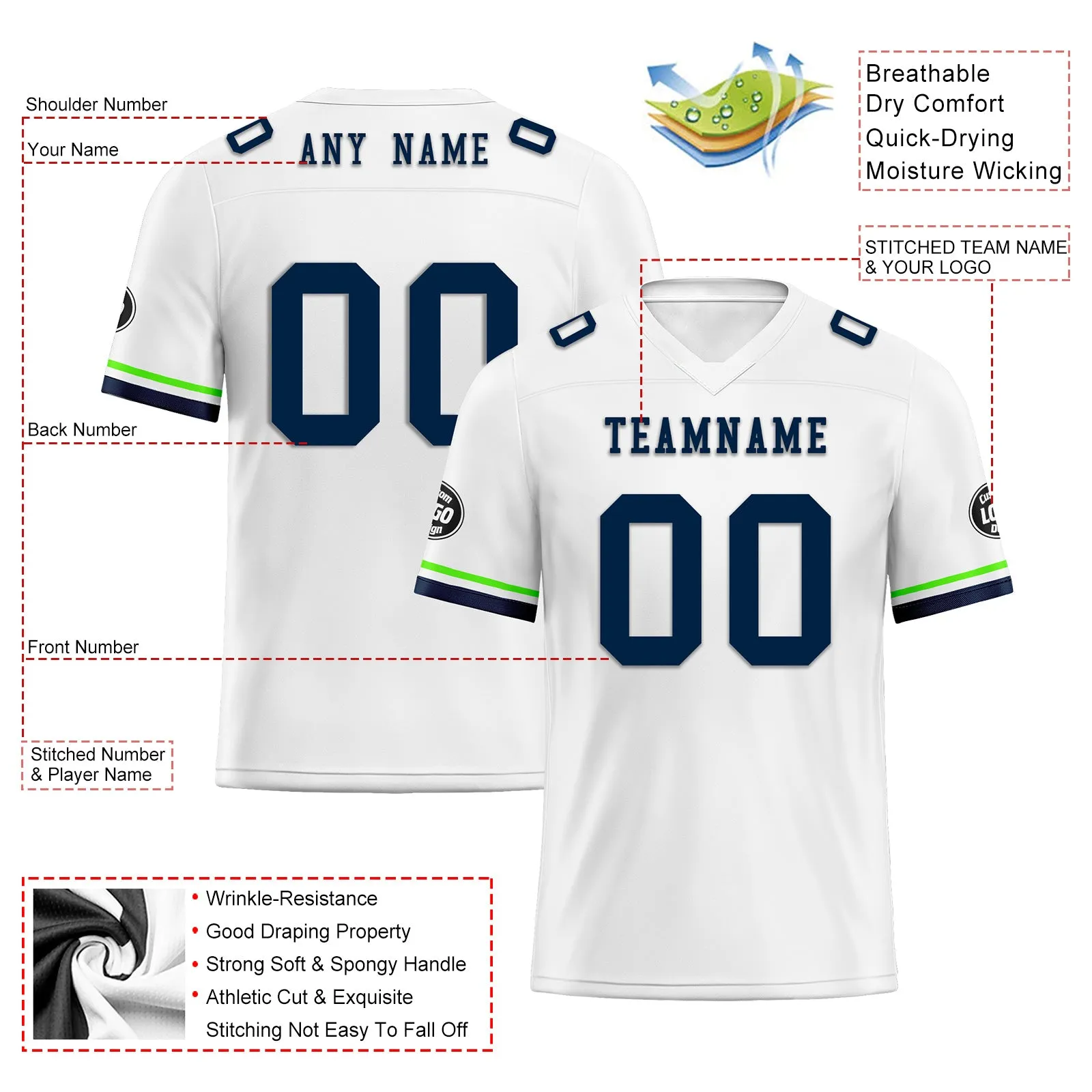 Custom White Blue Green Seattle Football Jersey and Firesoul Sports Shoes Combo Offer Personalized Combo ZH-D020273-27