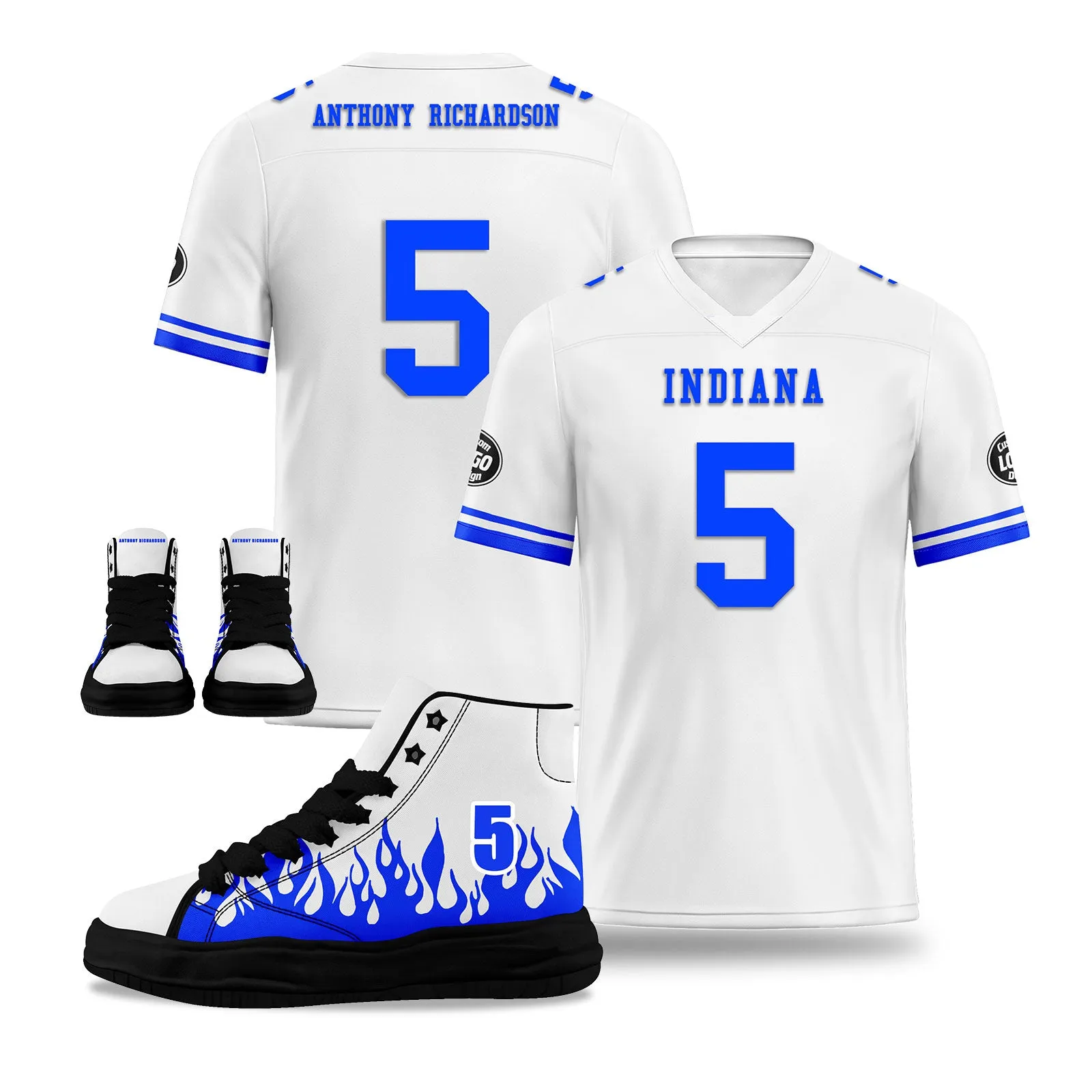 Custom White Blue Indianapolis Football Jersey and Firesoul Sports Shoes Combo Offer Personalized Combo ZH-D020273-14