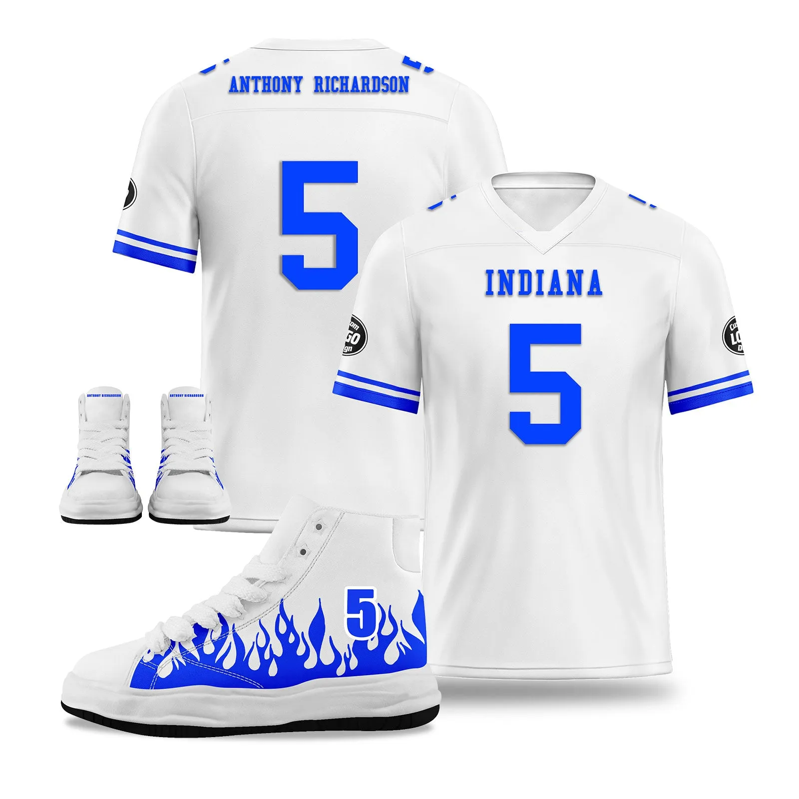 Custom White Blue Indianapolis Football Jersey and Firesoul Sports Shoes Combo Offer Personalized Combo ZH-D020273-14