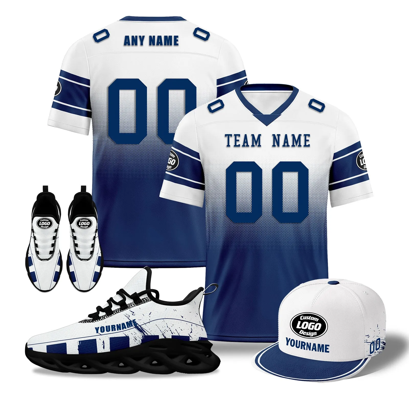 Custom White Blue Indianapolis Football MaxSoul Shoes and Hat Combo Offer Personalized Combo ZH-D020268-14