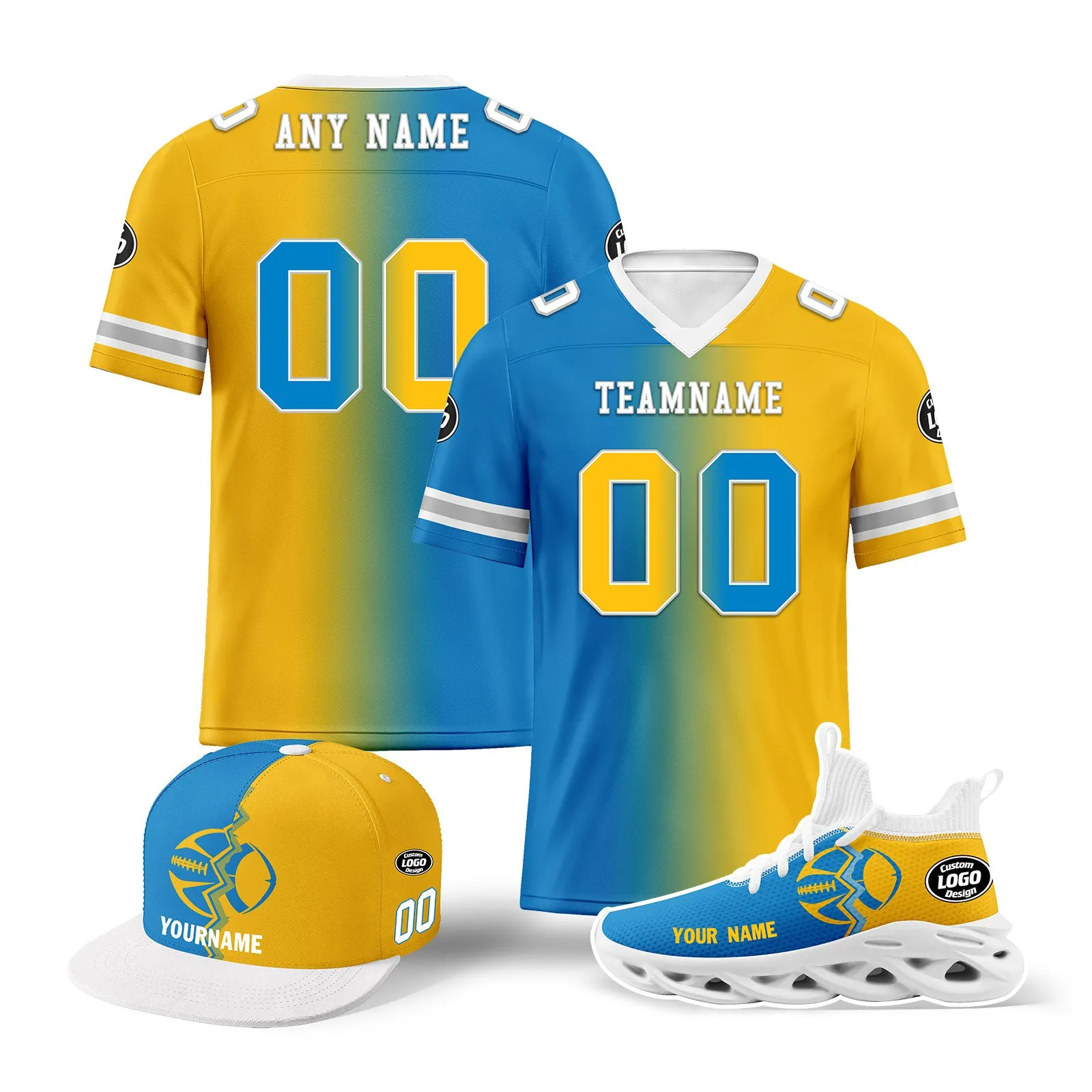 Custom Yellow Blue California Football Jersey MaxSoul Shoes and Hat Combo Offer Personalized Combo ZH-D028018-27