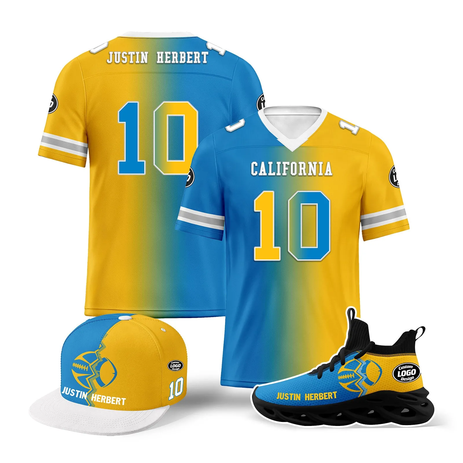 Custom Yellow Blue California Football Jersey MaxSoul Shoes and Hat Combo Offer Personalized Combo ZH-D028018-27