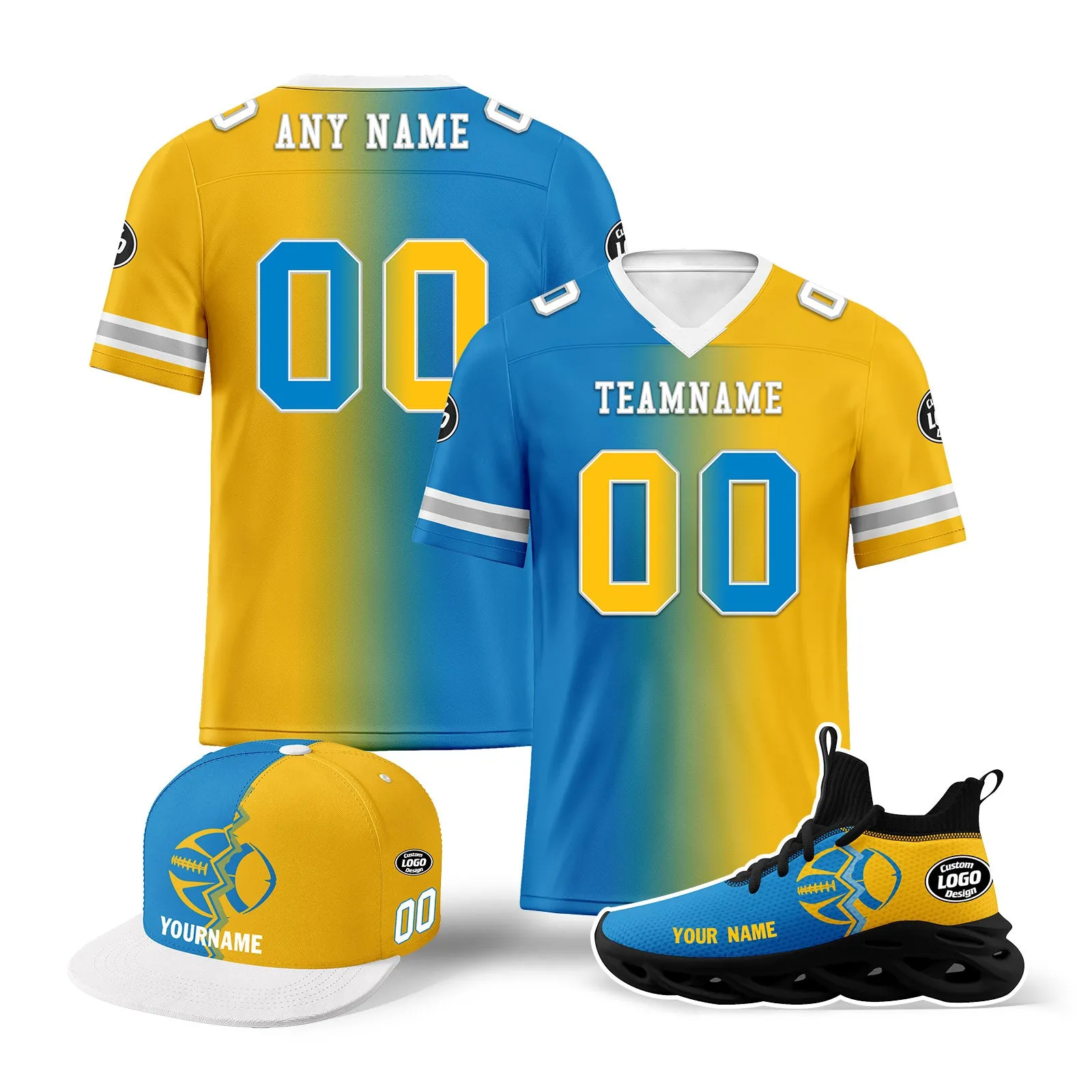 Custom Yellow Blue California Football Jersey MaxSoul Shoes and Hat Combo Offer Personalized Combo ZH-D028018-27