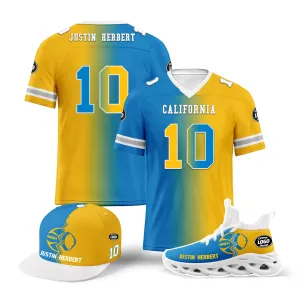 Custom Yellow Blue California Football Jersey MaxSoul Shoes and Hat Combo Offer Personalized Combo ZH-D028018-27