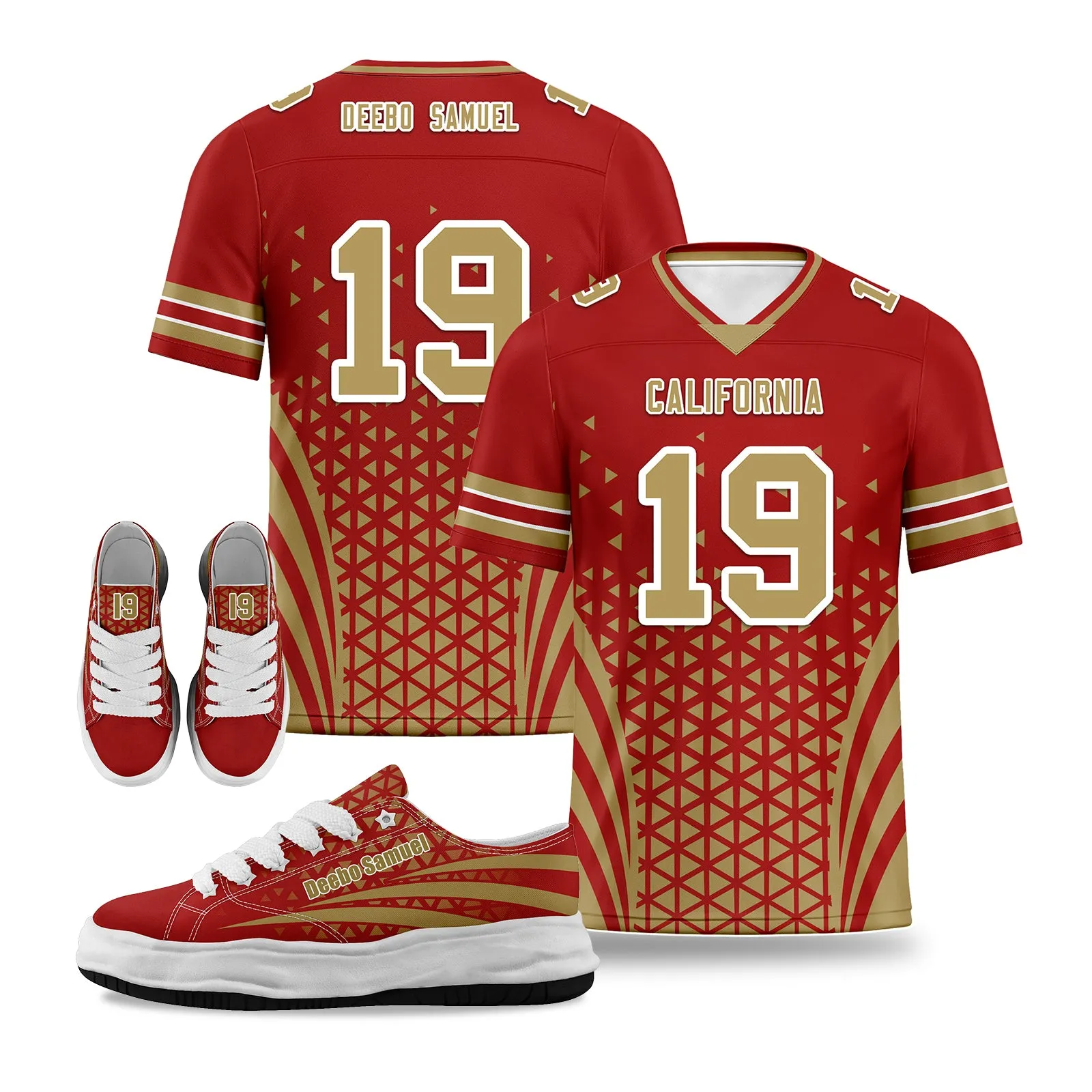 Custom Yellow Red California Football Jersey and Sports Shoes Combo Offer Personalized Combo ZH-D023031-25