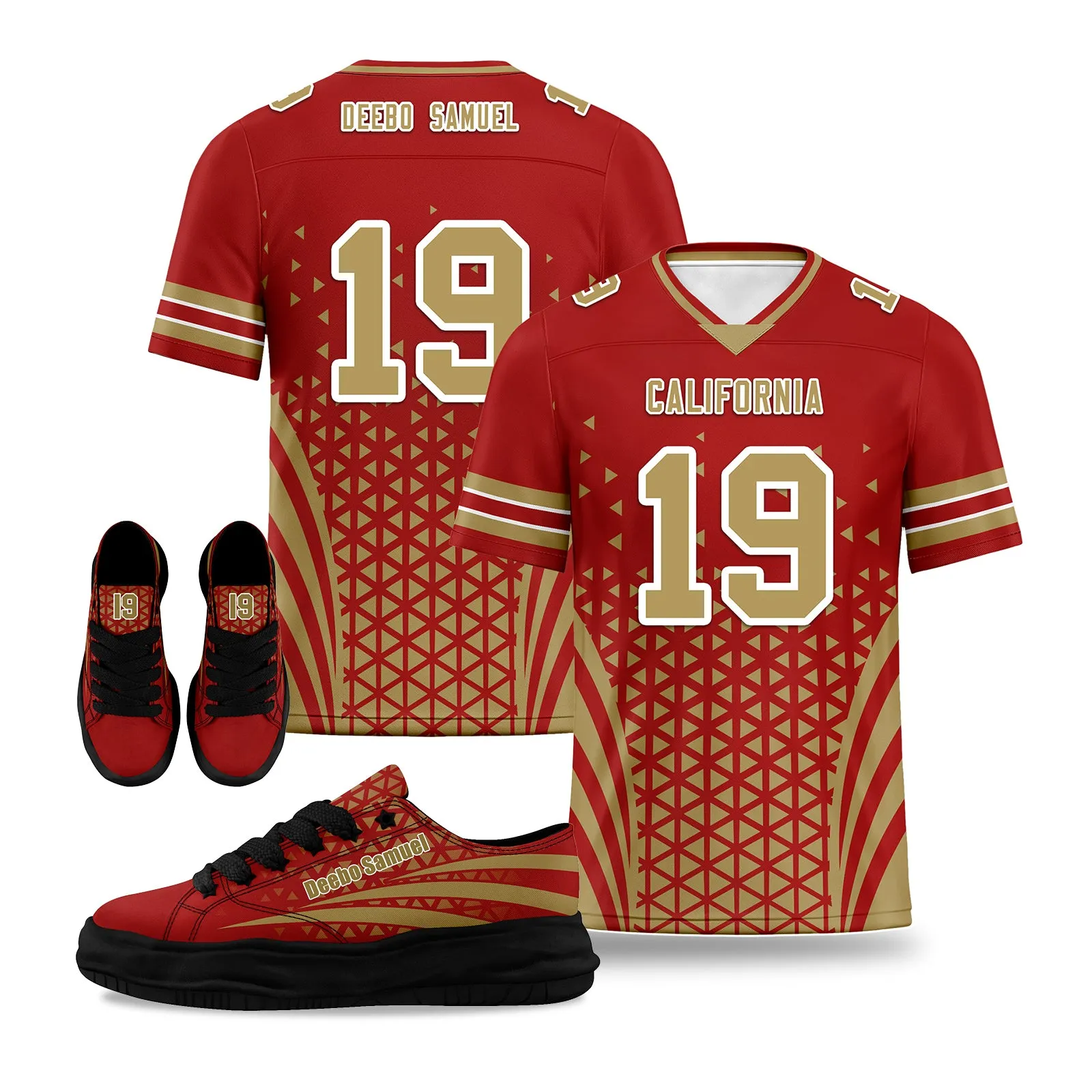 Custom Yellow Red California Football Jersey and Sports Shoes Combo Offer Personalized Combo ZH-D023031-25