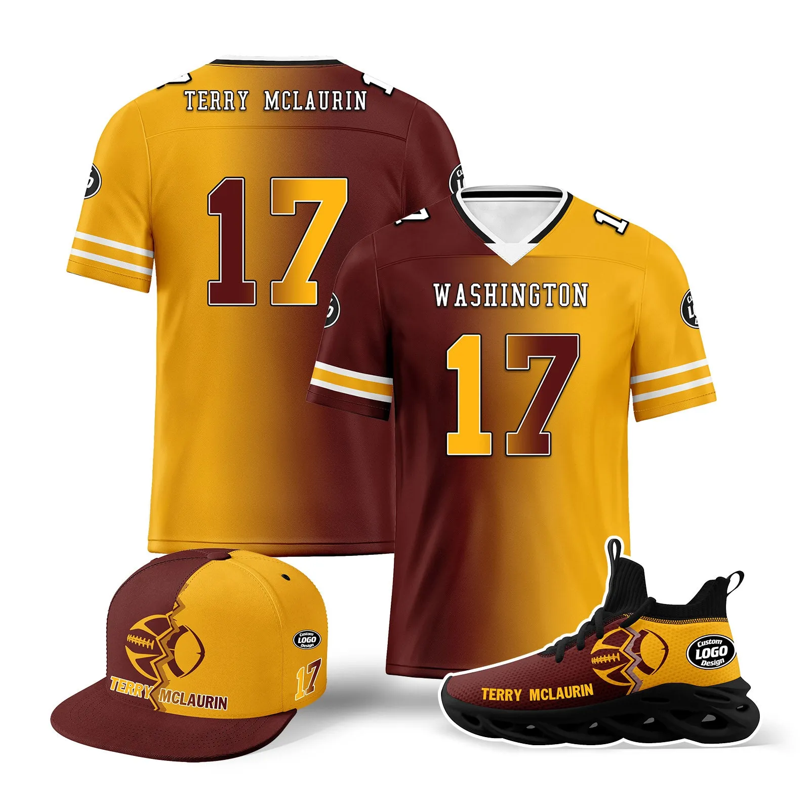 Custom Yellow Red Washington Football Jersey MaxSoul Shoes and Hat Combo Offer Personalized Combo ZH-D028018-16