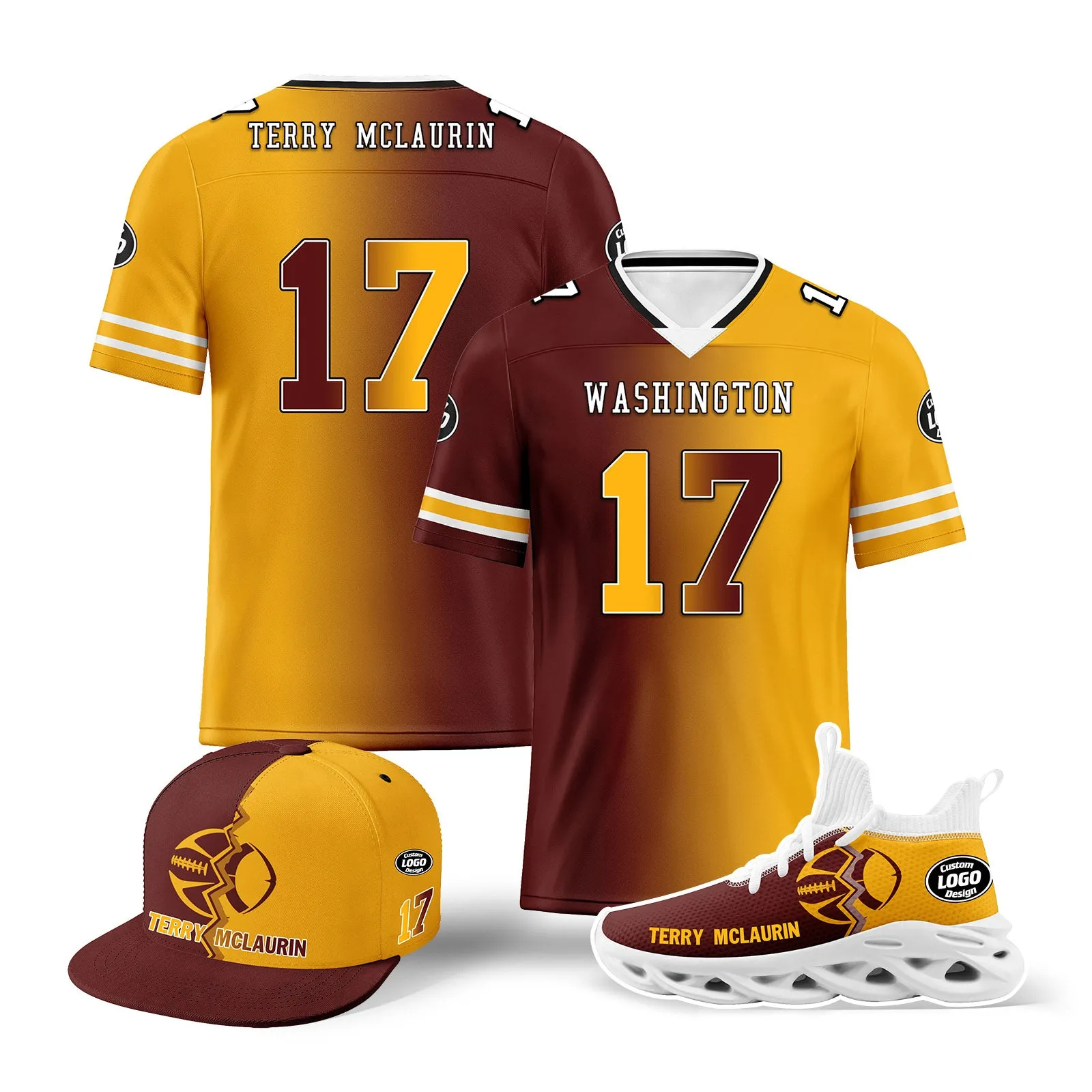 Custom Yellow Red Washington Football Jersey MaxSoul Shoes and Hat Combo Offer Personalized Combo ZH-D028018-16