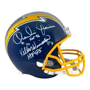 Dan Fouts HOF 93, Charlie Joiner HOF 96 & Kellen Winslow HOF 95 Signed San Diego Chargers Throwback 74-87 Full-Size Replica Football Helmet (JSA)