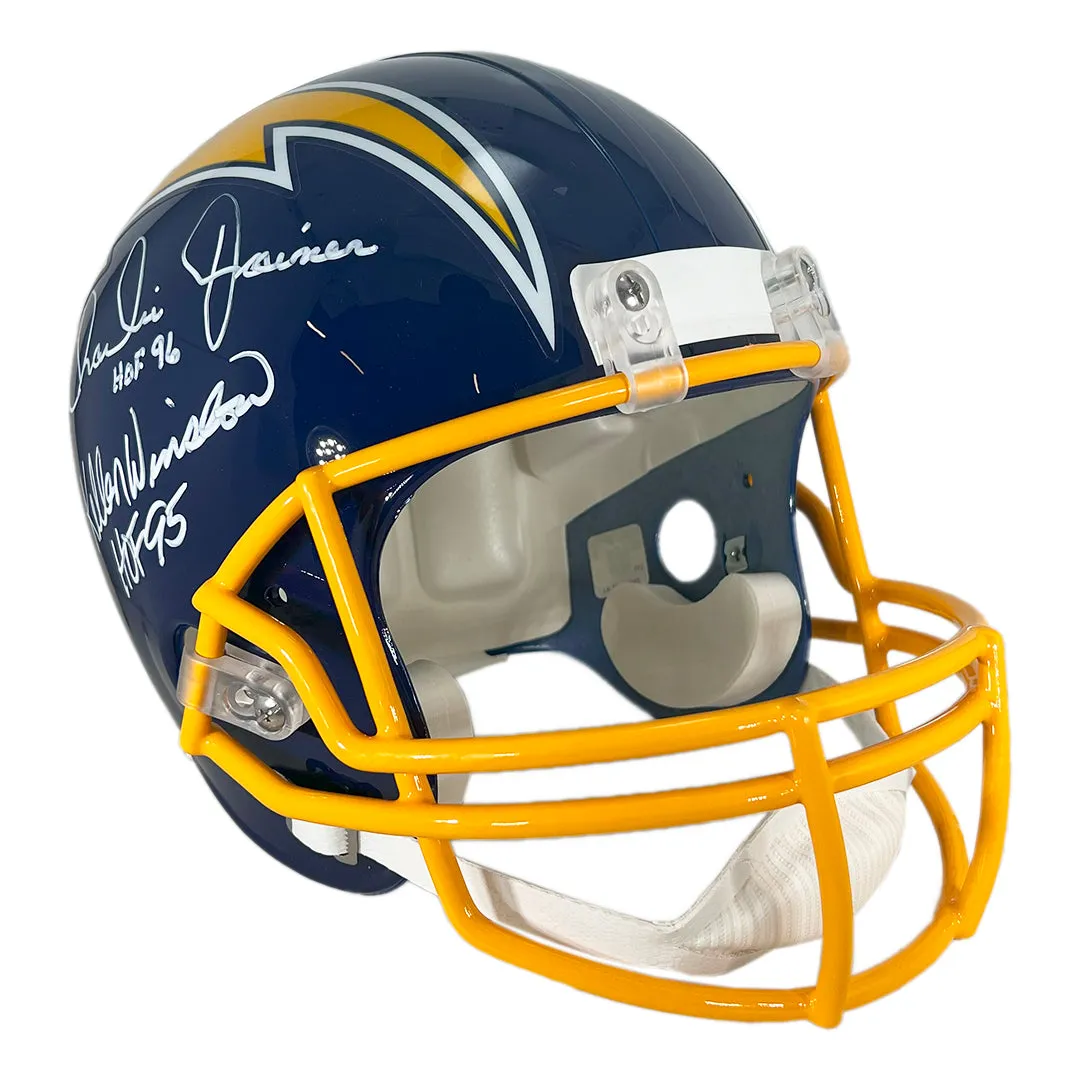 Dan Fouts HOF 93, Charlie Joiner HOF 96 & Kellen Winslow HOF 95 Signed San Diego Chargers Throwback 74-87 Full-Size Replica Football Helmet (JSA)