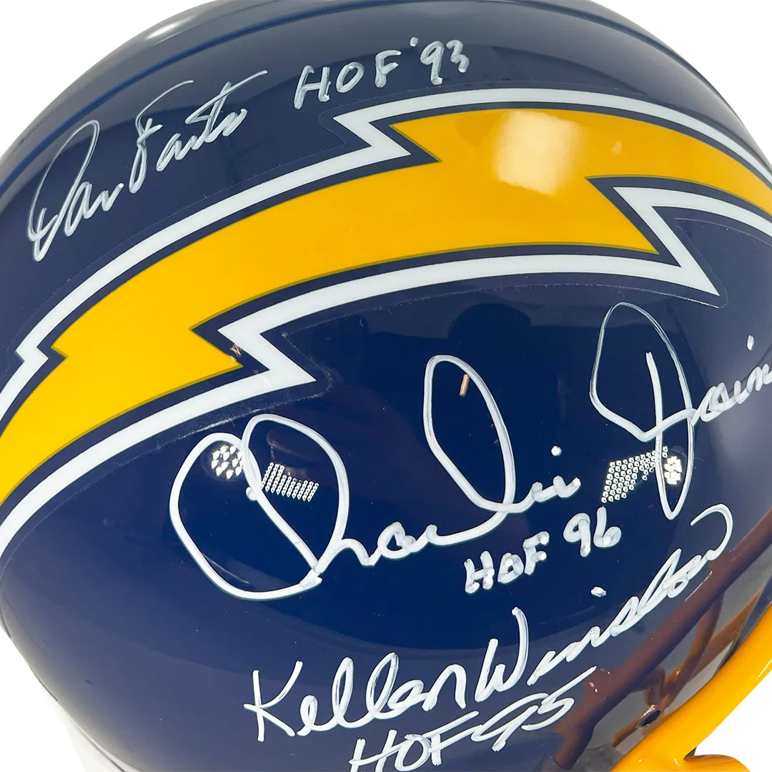 Dan Fouts HOF 93, Charlie Joiner HOF 96 & Kellen Winslow HOF 95 Signed San Diego Chargers Throwback 74-87 Full-Size Replica Football Helmet (JSA)